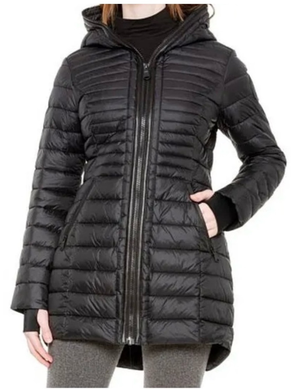 Pajar Canada Lyvien Black Hooded Quilted Mid-Length Puffer Coat Size XL